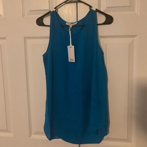 Blue keyhole front blouse